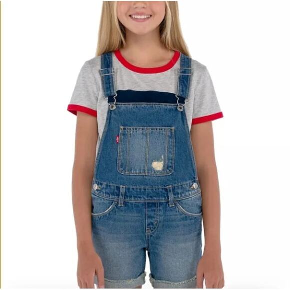 NWT Levi's Girls Shortalls Blue Denim Overall Size 14 Reg - Picture 1 of 12